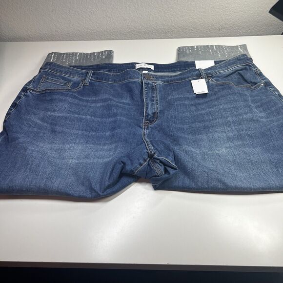 Lane Bryant Jeans Womens 26 Blue Mid Rise Boyfriend Embellished Denim NWT $90 - Picture 1 of 13